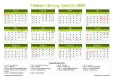 Calendar Horizintal Grid Sun Sat Thailand Holiday Natural Landscape 2023