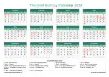 Calendar Horizintal Grid Sun Sat Thailand Holiday Watery Blue Landscape 2023