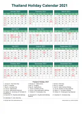 Calendar Horizintal Grid Sun Sat Thailand Holiday Watery Blue Portrait 2021