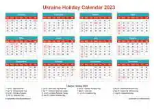Calendar Horizintal Grid Sun Sat Ukraine Holiday Cheerful Bright Landscape 2023