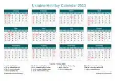 Calendar Horizintal Grid Sun Sat Ukraine Holiday Cool Blue Landscape 2023