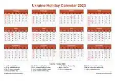Calendar Horizintal Grid Sun Sat Ukraine Holiday Earth Landscape 2023