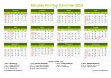 Calendar Horizintal Grid Sun Sat Ukraine Holiday Natural Landscape 2023
