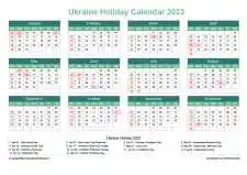 Calendar Horizintal Grid Sun Sat Ukraine Holiday Watery Blue Landscape 2023
