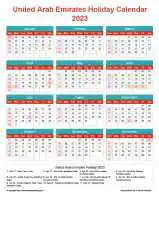 Calendar Horizintal Grid Sun Sat United Arab Emirates Holiday Cheerful Bright Portrait 2023