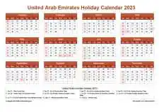 Calendar Horizintal Grid Sun Sat United Arab Emirates Holiday Earth Landscape 2023