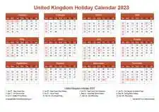 Calendar Horizintal Grid Sun Sat United Kingdom Holiday Earth Landscape 2023