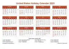 Calendar Horizintal Grid Sun Sat United States Holiday Earth Landscape 2023