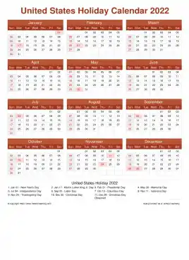 Calendar Horizintal Grid Sun Sat United States Holiday Earth Portrait 2022