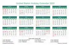 Calendar Horizintal Grid Sun Sat United States Holiday Watery Blue Landscape 2023