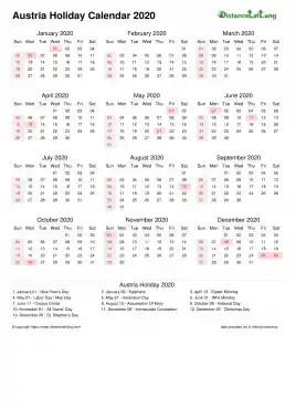 Calendar Horizintal Month Week Covered Line Sun Sat Holiday Austria Portrait 2020