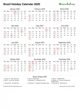 Calendar Horizintal Month Week Covered Line Sun Sat Holiday Brazil Portrait 2020
