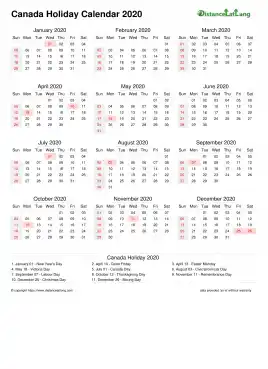 Calendar Horizintal Month Week Covered Line Sun Sat Holiday Canada Portrait 2020