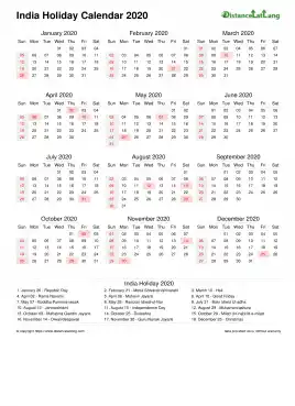 Calendar Horizintal Month Week Covered Line Sun Sat Holiday India Portrait 2020