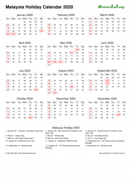 Calendar Horizintal Month Week Covered Line Sun Sat Holiday Malaysia Portrait 2020