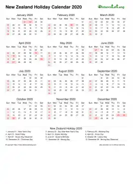 Calendar Horizintal Month Week Covered Line Sun Sat Holiday New Zealand Portrait 2020