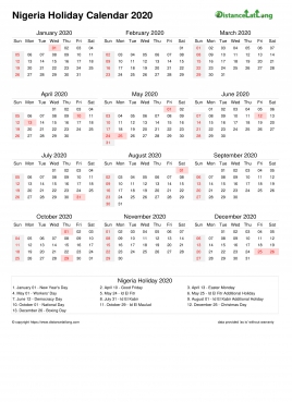 Calendar Horizintal Month Week Covered Line Sun Sat Holiday Nigeria Portrait 2020