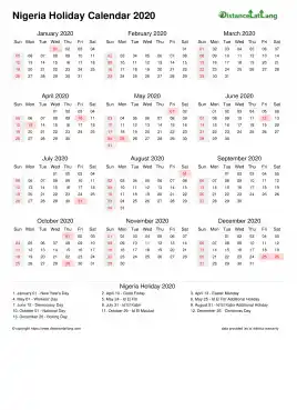 Calendar Horizintal Month Week Covered Line Sun Sat Holiday Nigeria Portrait 2020