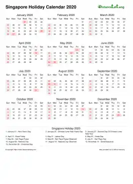 Calendar Horizintal Month Week Covered Line Sun Sat Holiday Singapore Portrait 2020