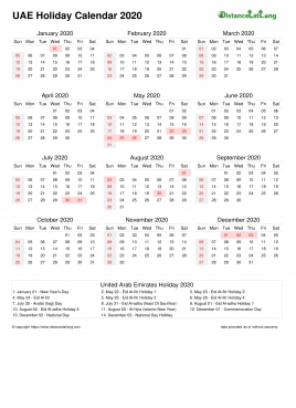 Calendar Horizintal Month Week Covered Line Sun Sat Holiday Uae Portrait 2020