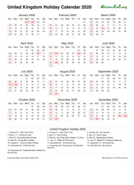 Calendar Horizintal Month Week Covered Line Sun Sat Holiday Uk Portrait 2020
