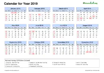 Calendar Horizintal Month Week Grid Sun Sat Federal Holiday Nz 2019