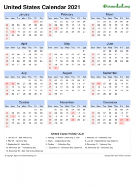 Calendar Horizintal Month Week Grid Sun Sat Federal Holiday United States Portrait 2021