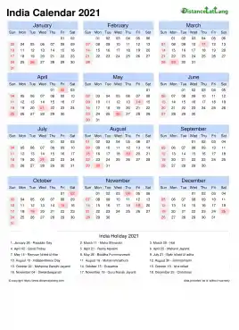 Calendar Horizintal Month Week Grid Sun Sat Gazetted Holiday India Portrait 2021