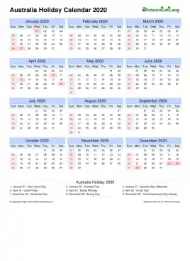 Calendar Horizintal Month Week Grid Sun Sat Holiday Australia Portrait 2020