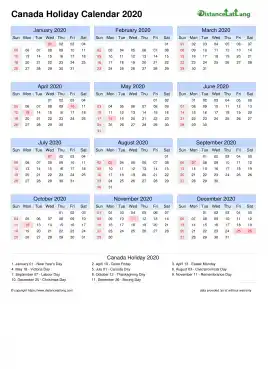 Calendar Horizintal Month Week Grid Sun Sat Holiday Canada Portrait 2020