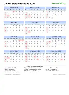 Calendar Horizintal Month Week Grid Sun Sat Holiday Us Portrait 2020
