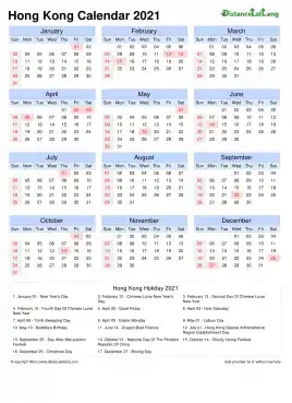 Calendar Horizintal Month Week Grid Sun Sat National Holiday Hong Kong Portrait 2021