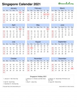 Calendar Horizintal Month Week Grid Sun Sat National Holiday Singapore Portrait 2021
