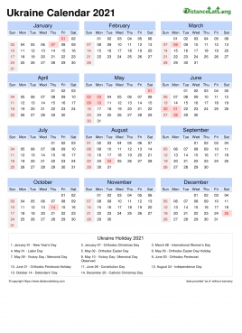 Calendar Horizintal Month Week Grid Sun Sat National Holiday Ukraine Portrait 2021