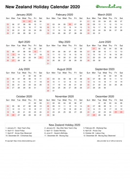 Calendar Horizintal Month Week Underline Sun Sat Holiday New Zealand Portrait 2020