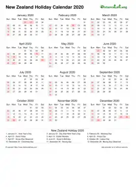 Calendar Horizintal Month Week Underline Sun Sat Holiday New Zealand Portrait 2020