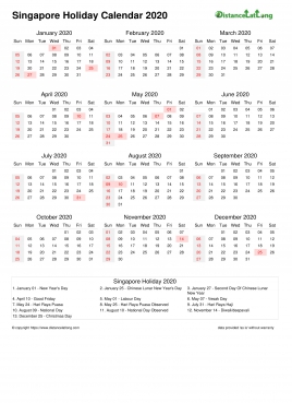 Calendar Horizintal Month Week Underline Sun Sat Holiday Singapore Portrait 2020