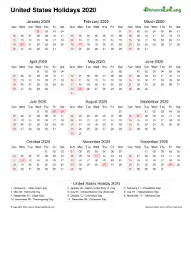 Calendar Horizintal Month Week Underline Sun Sat Holiday Us Portrait 2020