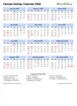 Calendar Horizintal Outer Border Sun Sat Holiday Canada Portrait 2020