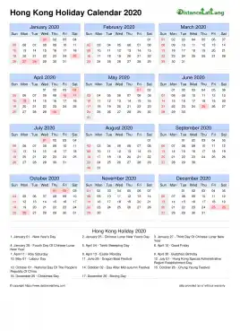 Calendar Horizintal Outer Border Sun Sat Holiday Hong Kong Portrait 2020