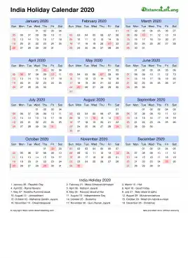 Calendar Horizintal Outer Border Sun Sat Holiday India Portrait 2020