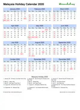 Calendar Horizintal Outer Border Sun Sat Holiday Malaysia Portrait 2020
