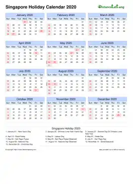 Calendar Horizintal Outer Border Sun Sat Holiday Singapore Portrait 2020