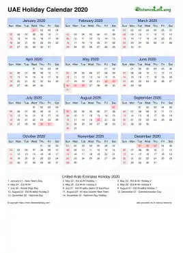 Calendar Horizintal Outer Border Sun Sat Holiday Uae Portrait 2020