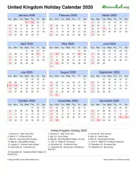 Calendar Horizintal Outer Border Sun Sat Holiday Uk Portrait 2020
