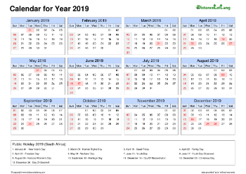 Calendar Horizintal Tbl Outer Border Sun Sat Federal Holiday Sa 2019