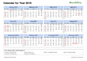 Calendar Horizintal Tbl Outer Border Sun Sat Federal Holiday Uk 2019