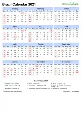 Calendar Horizintal Tbl Outer Border Sun Sat National Holiday Brazil Portrait 2021