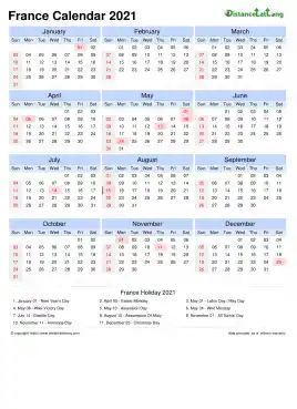Calendar Horizintal Tbl Outer Border Sun Sat National Holiday France Portrait 2021