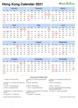 Calendar Horizintal Tbl Outer Border Sun Sat National Holiday Hong Kong Portrait 2021